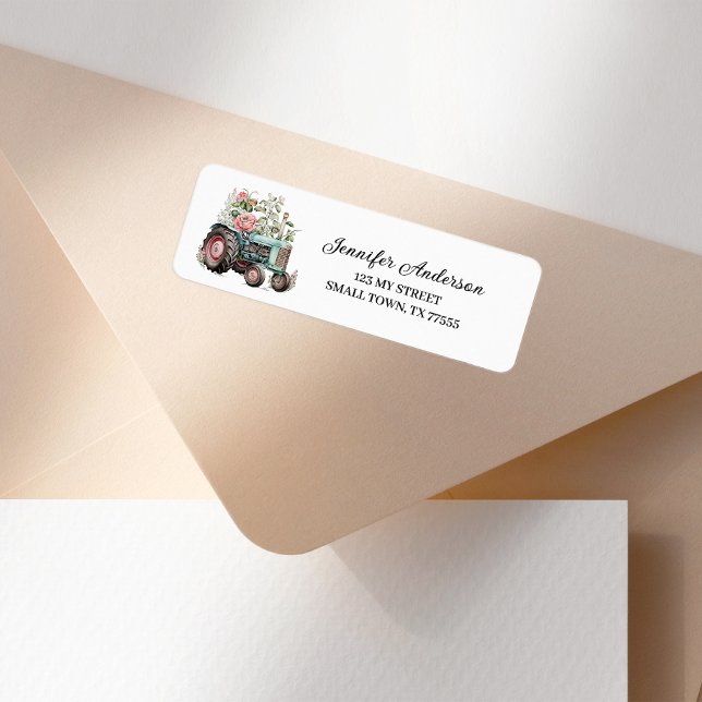 Pink Green Tractor Cute Fun Farm Address (Von Creator hochgeladen)