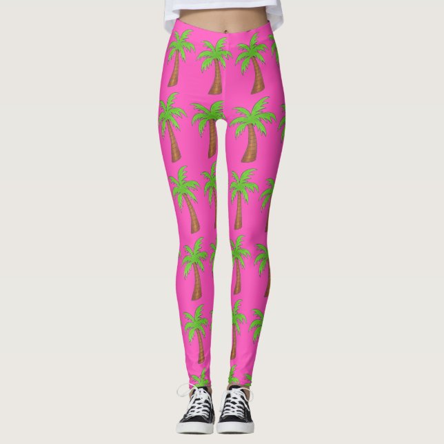 Pink Green Tropical Island Palm Trees Legende Leggings (Vorderseite)