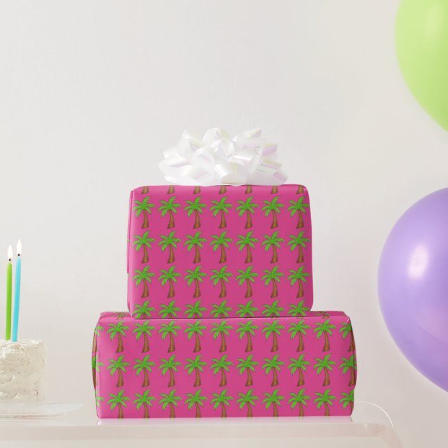 Pink Green Tropical Palm Tree Beach Urlaub Geschenkpapier (Partygeschenke)