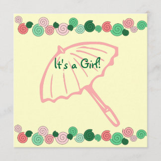 Pink & Green Umbrella Babydusche Einladung