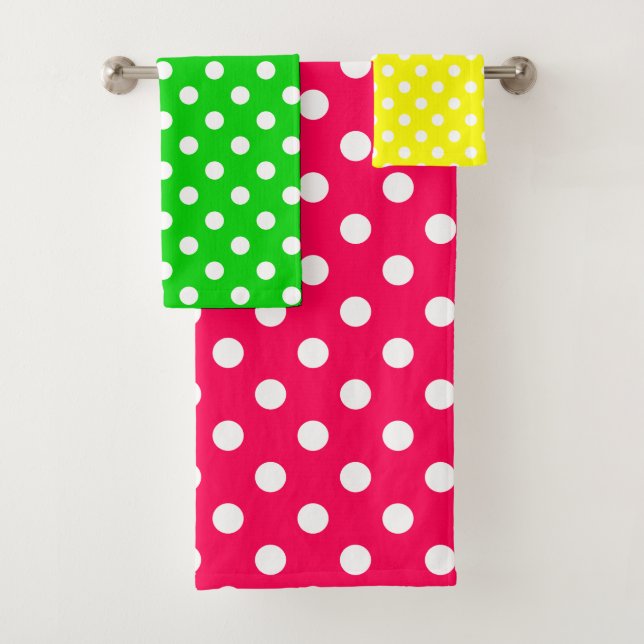 Pink Green und Gelber Polka Dot Badhandtuch Set (Insitu)