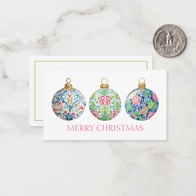 Pink Green und Navy Blue Chinoiserie Weihnachten Mitteilungskarte (Vorderseite/Rückseite Beispiel)