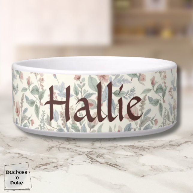 Pink Green Vintage Floral Pattern Pet  Napf (Pink Green Vintage Floral Pattern Garden Style Bowl)