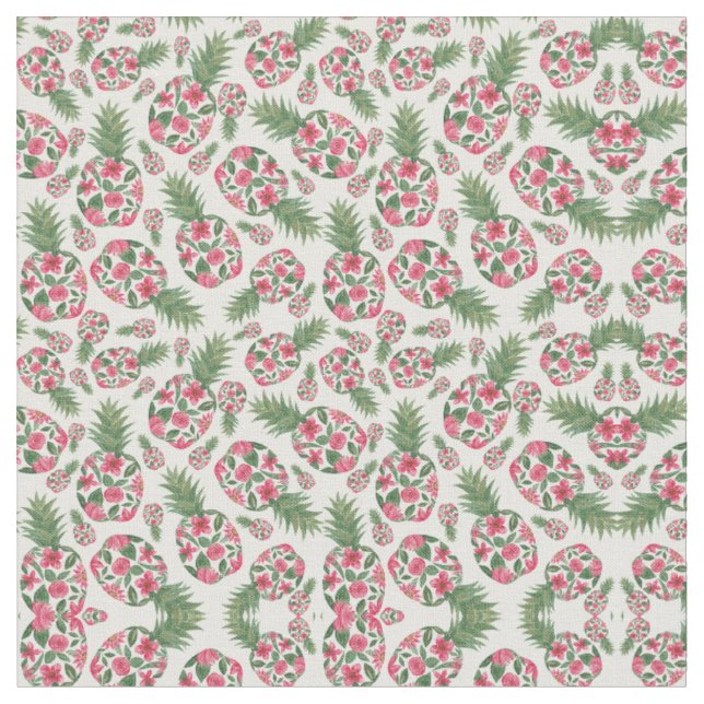 Pink Green Watercolor Blumenmuster Muster Stoff (Nahaufnahme)