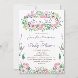 Pink Green Watercolor Blumenspülung Girl Baby Dusc Einladung