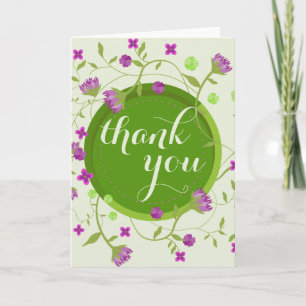 Pink Green Watercolor Fine Floral Vielen Dank Dankeskarte