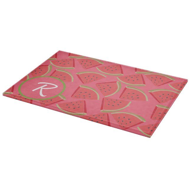 Pink &Green Watermelon Monogram Schneidebrett (Ecke)