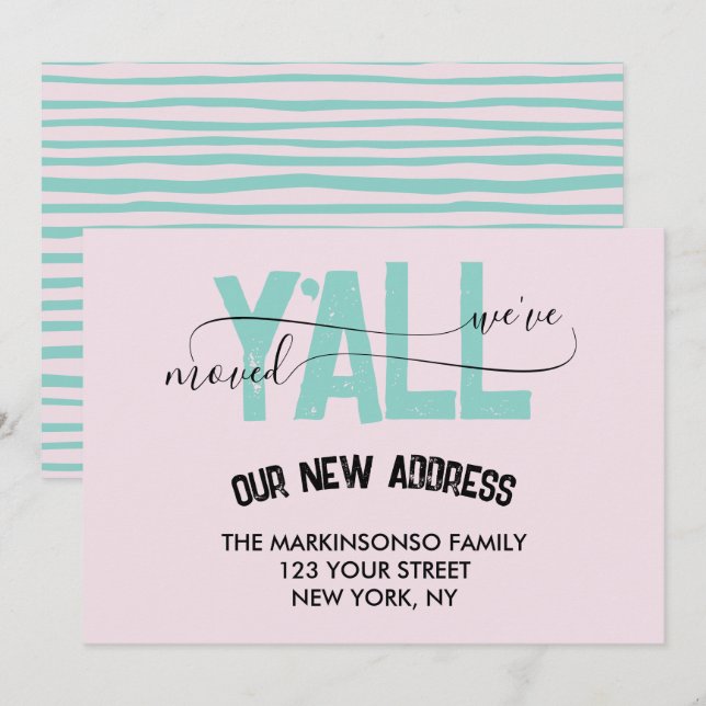 Pink Green We Moved Y'all Moving Announcement Einladung (Vorne/Hinten)