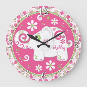 Pink Green White Elephore Personalisiert Große Wanduhr