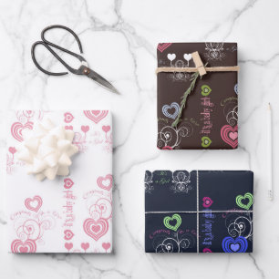 Pink Green White Hearts Baby Dusche Geschenkpapier Set