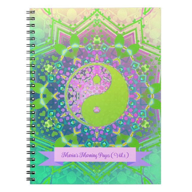 Pink Green Yin Yang Mandala Geometry Mandala Notizblock (Vorderseite)