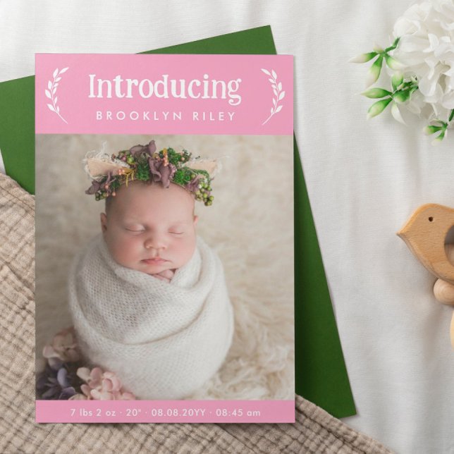 Pink Greenery Einführung in das neue Baby Girl Fot Ankündigung (Von Creator hochgeladen)