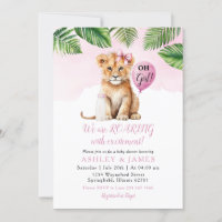 Pink Greenery Girl Lion Safari Baby Shower Bow Kra