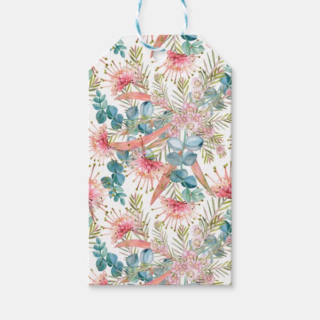 Pink Grevillea und Eukalyptus Geschenkanhänger (Vorderseite)