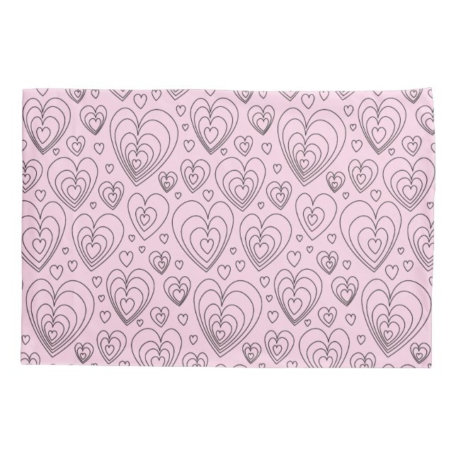 Pink Grey Black Hearts Pattern. Kissenbezug (Rückseite)