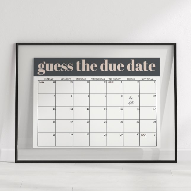 Pink Grey Boho Typografie Baby Showrate Datum Poster (Von Creator hochgeladen)