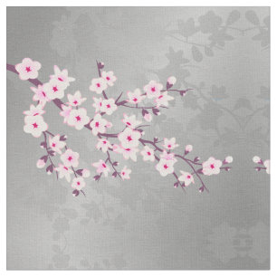 Pink Grey Cherry Blossoms Muster Stoff