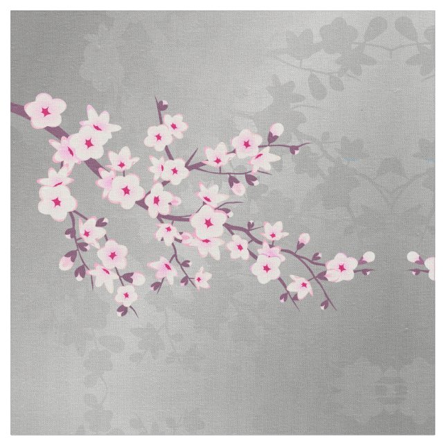 Pink Grey Cherry Blossoms Muster Stoff (Nahaufnahme)