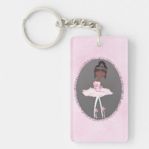 Pink & Grey Couture Dunkelhäutige Ballerina Mädche Schlüsselanhänger