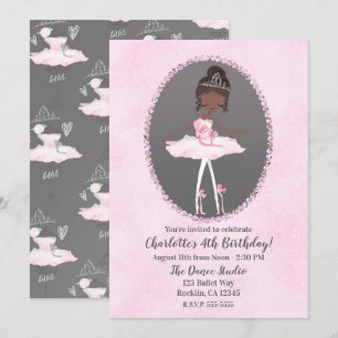 Pink & Grey Couture Dunkle Ballerina Geburtstagsfe Einladung