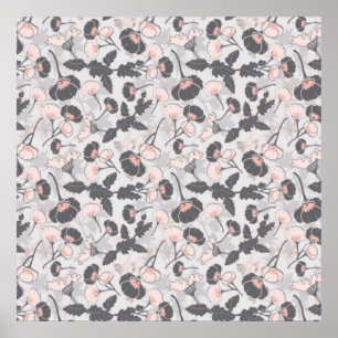 Pink Grey Feminine Floral Pattern Poster