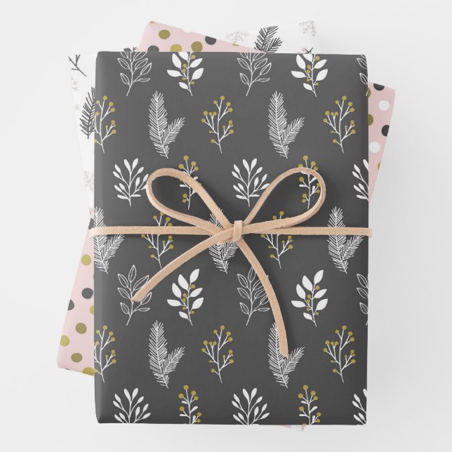 Pink_Grey Holiday Wrapping Paper Sheets Geschenkpapier Set (Beispiel)