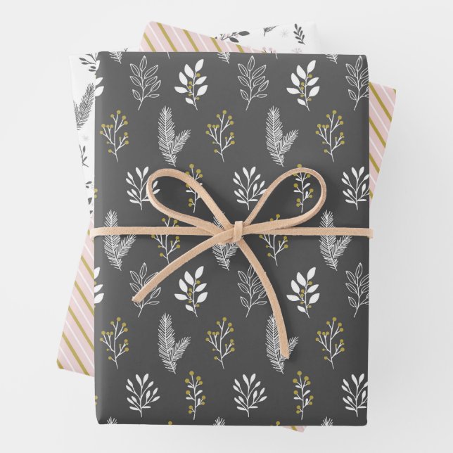 Pink_Grey Holiday Wrapping Paper Sheets Geschenkpapier Set (Beispiel)