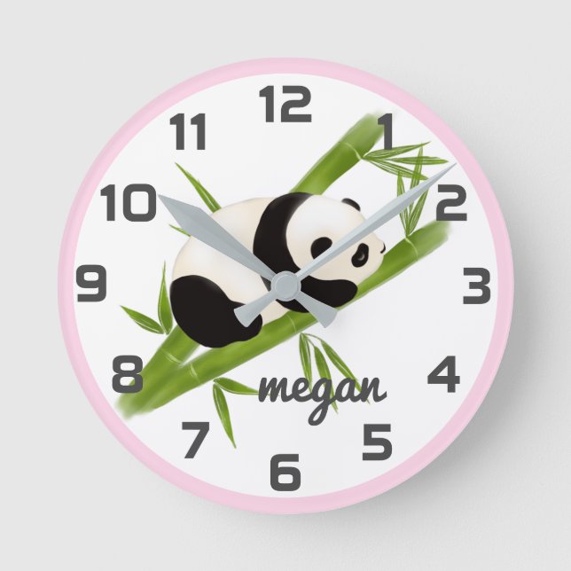 Pink Grey Panda Bär Kinderzimmer Wall Clock Runde Wanduhr (Vorderseite)