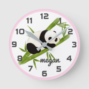 Pink Grey Panda Bear Nursery Wall Clock Runde Wanduhr