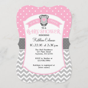Pink Grey Polka Dot Zickzack Baby Dusche laden ein Einladung