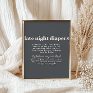 Pink Grey Typografy Baby Late Night Diaper Poster