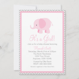 Pink Grey Zickzack Elephant Girl Baby Dusche laden Einladung