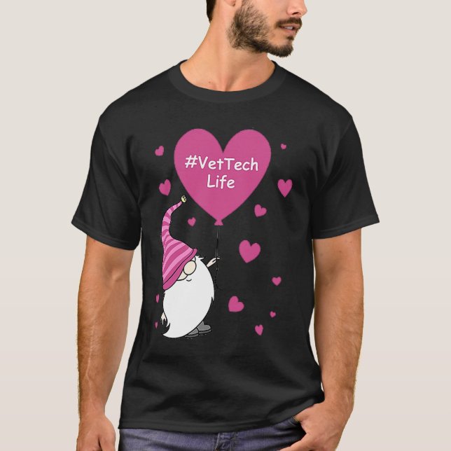Pink Grome Heart Vet Tech Life Balloon Valentine's T-Shirt (Vorderseite)