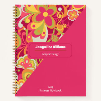 Pink Groovy 60s 70s Floral Swirls II Notizbuch