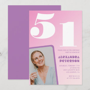 Pink Groovy Einladungen zum 51. Geburtstag Retro F