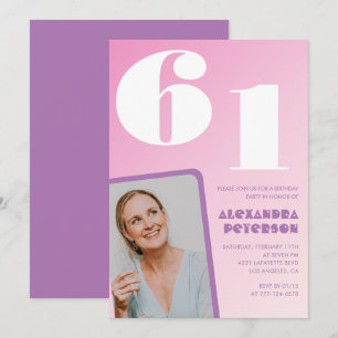 Pink Groovy Einladungen zum 61. Geburtstag Retro F