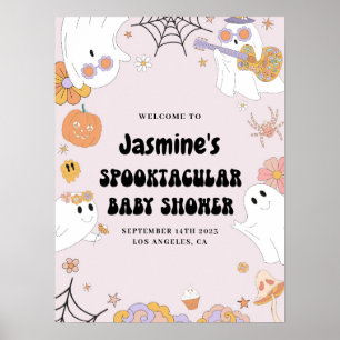 Pink Groovy Ghost Baby Shower Welcome Sign Poster