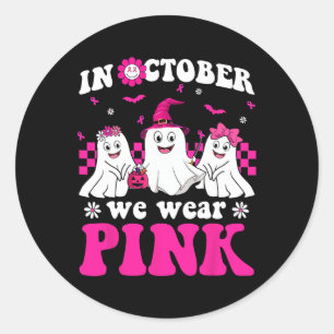 Pink Groovy Ghost Halloween Brustkrebs Auswarenes Runder Aufkleber