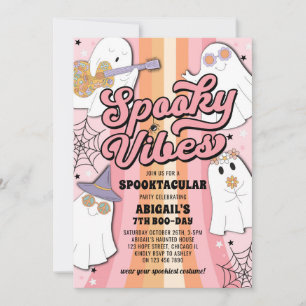Pink Groovy Halloween Spooky Vibes Girl Geburtstag Einladung