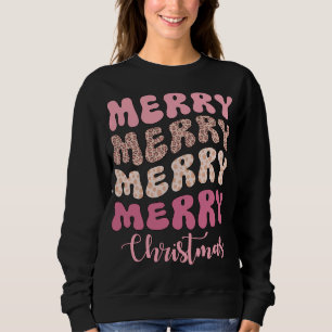 Pink Groovy Leopard Merry Merry Frory Frohe Weihna Sweatshirt