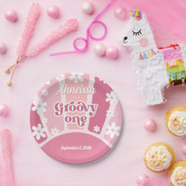 Pink Groovy One Retro Rainbow Daisy Erster Geburts Pappteller