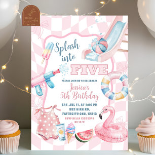Pink Groovy Pastel Pool Summer Party Geburtstag Einladung