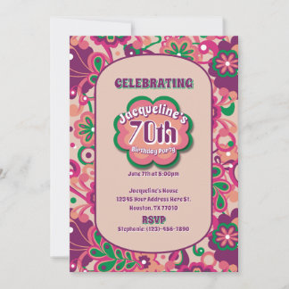 Pink Groovy Psychedelic 60er 70er Floral Birthday Einladung