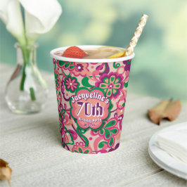 Pink Groovy Psychedelic 60er 70er Floral Birthday Pappbecher