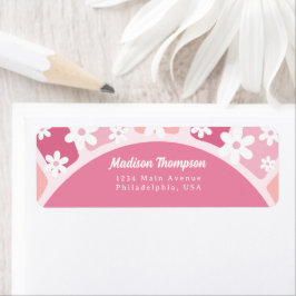 Pink Groovy Retro Rainbow Daisy Name
