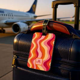 Pink Groovy Retroästhesie - Mit Monogramm Gepäckanhänger
