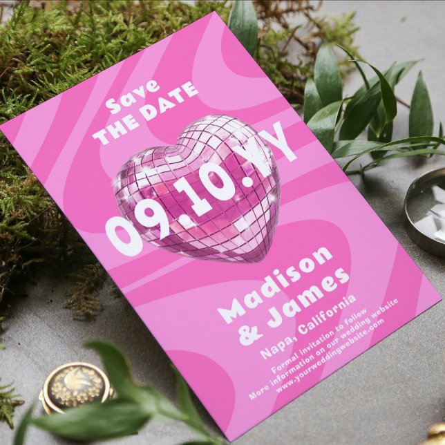Pink Groovy Trendy Moderne Diskothek Foto Save The Date (Von Creator hochgeladen)