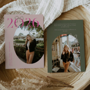 Pink Grüne 2026 Kokette Schleife Foto Abschluss Ankündigung