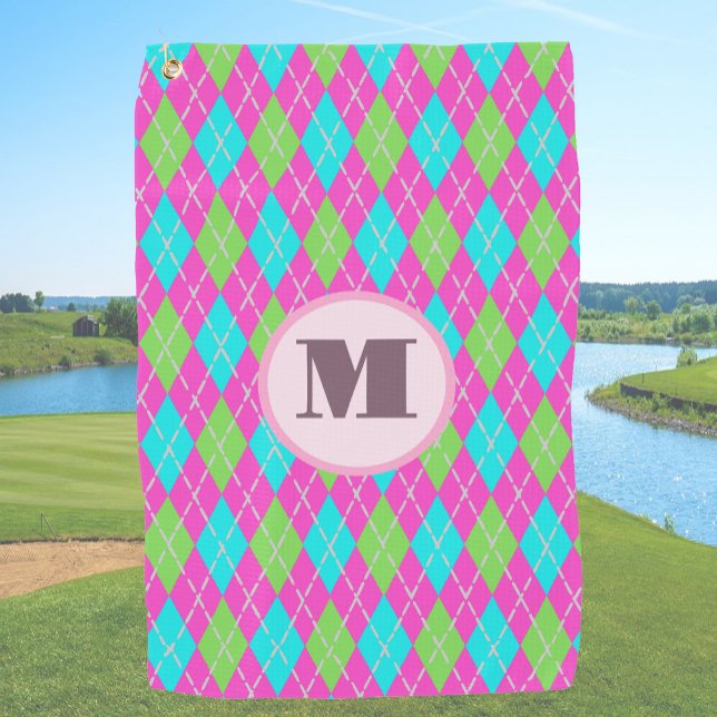 Pink-grüne Preppy-Raute-Dame Golfhandtuch (Von Creator hochgeladen)