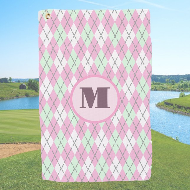 Pink-grüne Preppy-Raute-Dame Golfhandtuch (Von Creator hochgeladen)